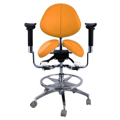 كرسي طبيب أسنان مريح بتقسيم المقعد على شكل سرج، جلد فاخر من الألياف الدقيقة، دوار