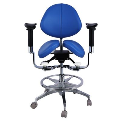 كرسي طبيب أسنان مريح بتقسيم المقعد على شكل سرج، جلد فاخر من الألياف الدقيقة، دوار