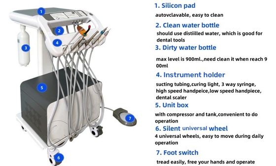 وحدة عربة طبيب الأسنان مجموعات العلاج المتنقلة لجراحة الأسنان الضوضاء المنخفضة التوربين المتنقل للأسنان 550W عربة نقل للأسنان