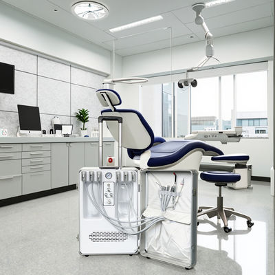 تصميم حقيبة سفر لوحدة طب الأسنان المحمولة، وحدة علاج الأسنان المتنقلة المحمولة باليد مع ضاغط مدمج، ومصباح معالجة، وجهاز إزالة الترسبات.